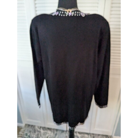 ANNE KLEIN by Sadimara Vtg Sweater Womens Sz L Black Embellished Beads Glam 90s - Picture 9 of 13